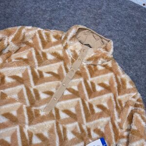 Hurley Womens L‎ Fleece Pullover Tan Geometric Chevron Snap Mock Neck NWT
